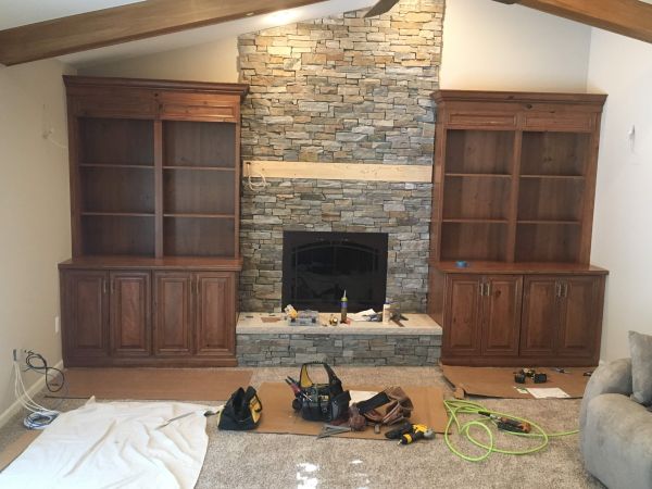 Bookshelves built into place